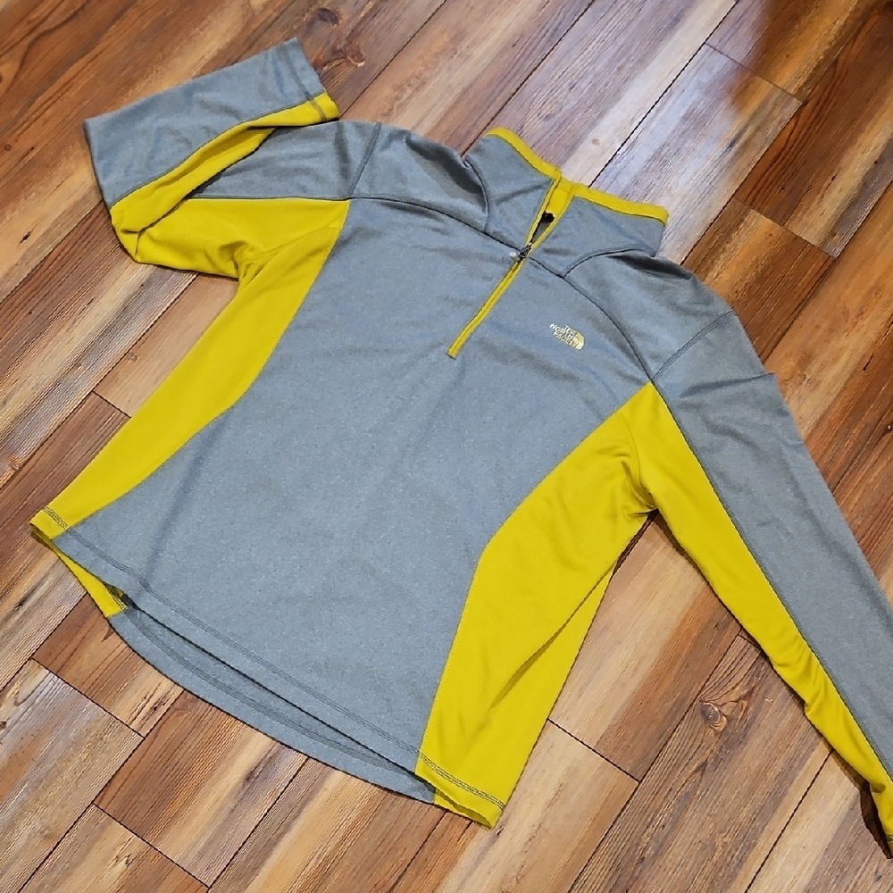 NorthFace Gray and Yellow Half-Zip Pullover